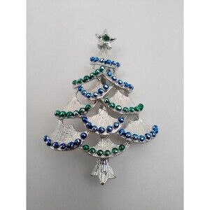 Vintage Signed Gerry’s Silver Gemstones Christmas Tree Brooch Pin 1970s NOS VTG
